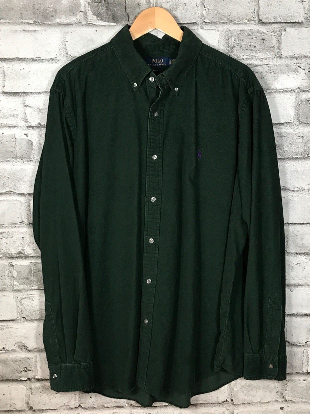 Polo Ralph Lauren Pinwale Corduroy Custom Fit Button Up Shirt XXL Green Purple